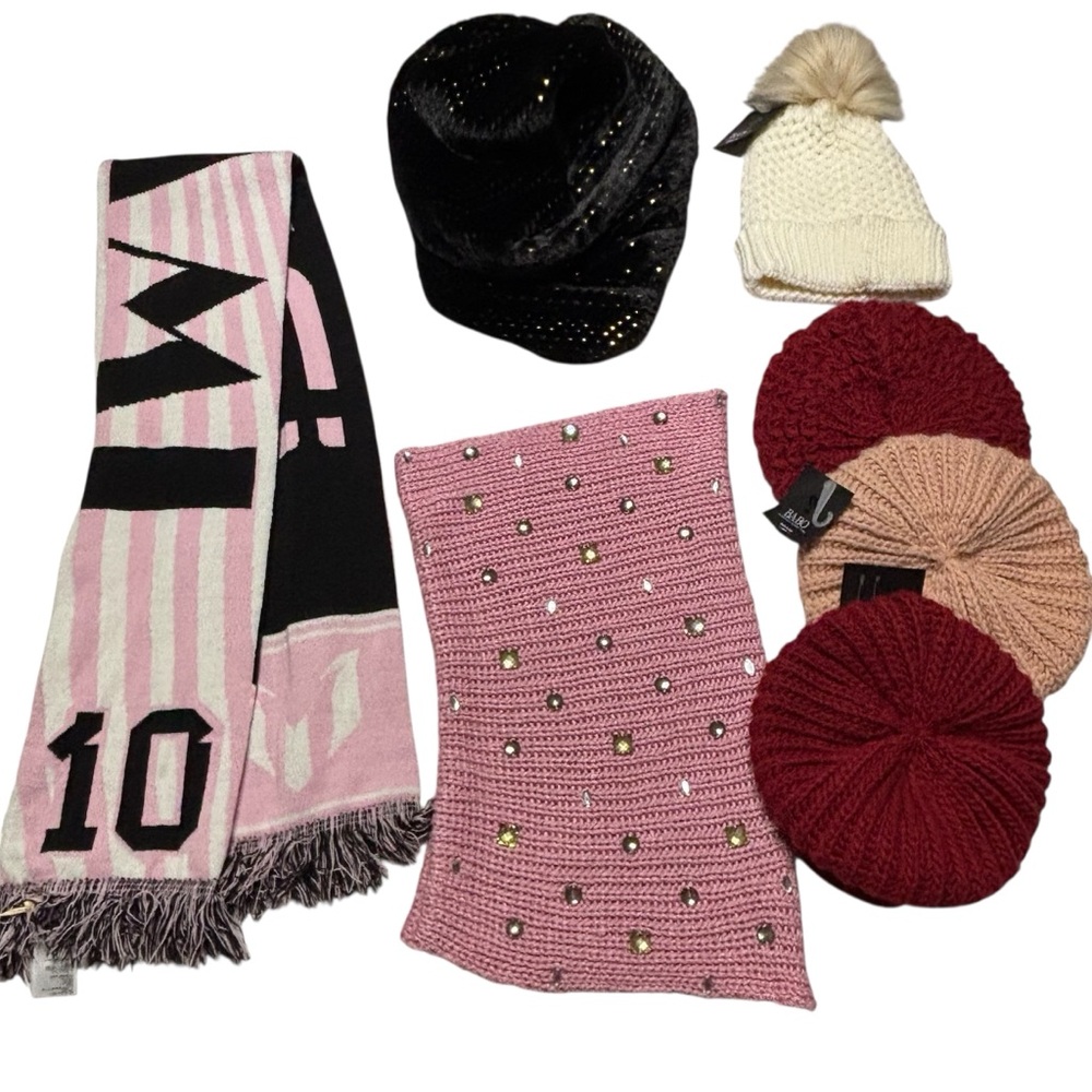 Assorted Women’s Knit Beanies and Scarves Winter Accessories Bundle Turtleneck